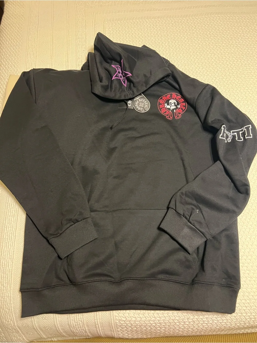 Chrome Hearts Black Hooded Pullover with Logo Tags